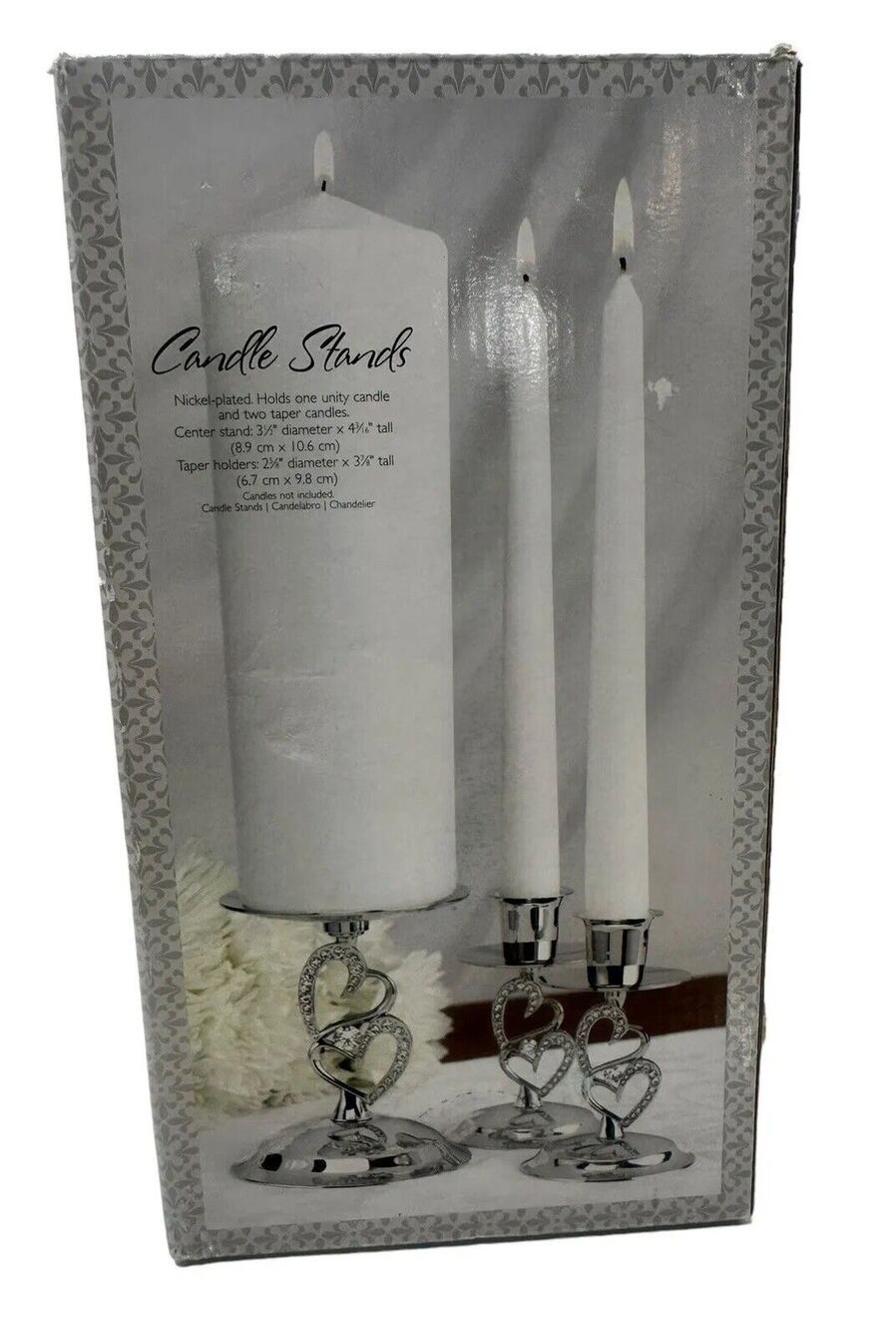 Wedding Decor 3 Pc Silver Sparkling Love Heart Candle Holder Bling Rhinestone